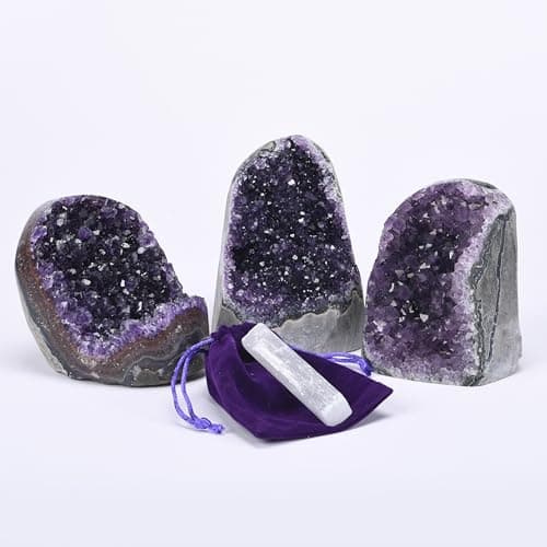 SUPERIOR Amethyst Crystal Rock Cluster [3/4 to 1 lbs] - Natural Edge, Flat Bottom, Healing & Calming Unique Amethyst Purple Geode Stone - Ideal Purple Decoration - Free Selenite Wand - Image 2