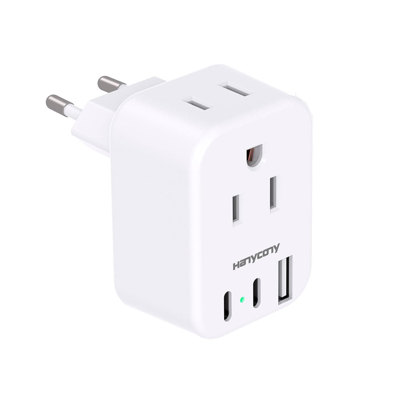 HANYCONY European Travel Plug Adapter USB C, International Plug Adapter, US to Europe Adapter Plug 2 Outlets 3 USB Ports(2 C Port), Type C Power Adapter to Italy Spain France Portugal Iceland Germany Type C - Most of Europe