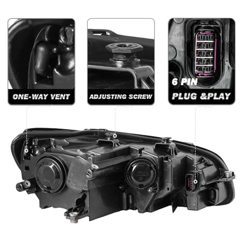 SOCKIR Halogen 6 Pin Headlight Assembly Replacement for 2012-2015 Volkswagen Passat OE Replacement Headlamp Left/Driver Side (LH) - Image 3