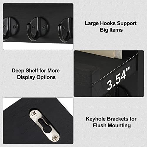 Lwenki Key Holder for Wall, Decorative Key and Mail Holder with Shelf Has Large Hooks for Bags, Coats, Umbrella – Paulownia Wood Key Hanger with Mounting Hardware (9.8”W x 6.7”H x 4.2”D) - Image 3