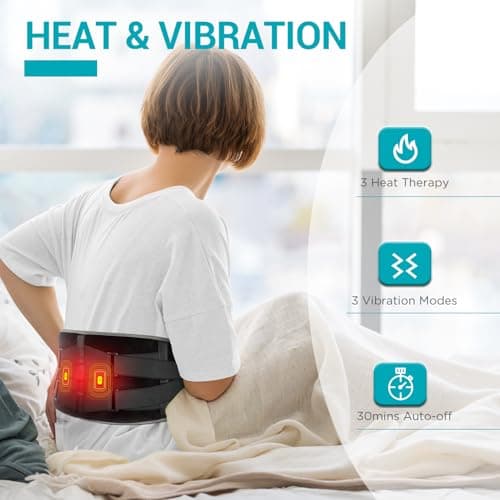 Comfytemp Cordless Heating Pad with Massager for Back Pain Relief, Portable Lower Back Massager Wearable, Birthday Gifts for Dad Mom Men Women Elderly, Rechargeable Period Cramps, 3 Heat Auto-Off, 58" - Image 3
