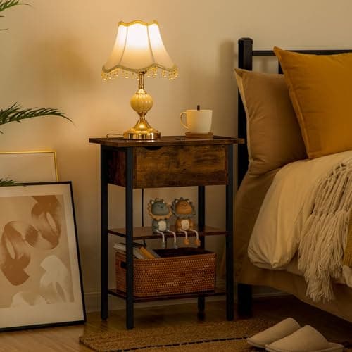 HOOBRO End Table with Charging Station, Narrow Side Table, Flip Top Nightstand with USB Ports and Outlets, Bedside Tables with Shelf for Small Spaces, Living Room, Rustic Brown BF341BZ01 - Image 5