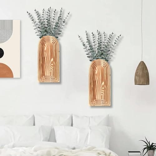 Dnnnii 2 Pack Wooden Wall Vase Set - Brown Finish Modern Farmhouse & Boho Wall Decor for Entryway, Hallway, Bathroom, Living Room, Dining Room, Narrow Spaces - Image 6