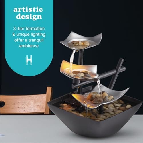 Homedics Tabletop Water Fountain, Home Décor Soothing Sound Machine - Automatic Pump, Deep Basin & Natural River Rocks. Indoor Zen Relaxation for Office, Living Room, or Bedroom, 8.25” Tall - Image 3