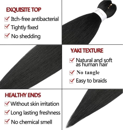 Pre Stretched Braiding Hair 20 Inch 8 Packs Natural Black Braiding Hair Pre Stretched Professional Soft Yaki Texture, Hot Water Setting Hair Extensions for Braids (20inch,#1B) - Image 3