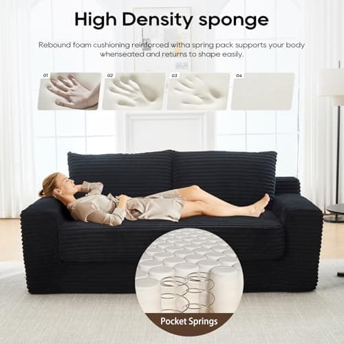 GNIXUU Corduroy Cloud Loveseat Sofa, 2 in 1 Convertible Sleeper Sofa with Fixed-Shape Frame, Comfy Folding Boneless Love Seat Couches for Living Room, Apartment, Small Spaces Black - Image 4