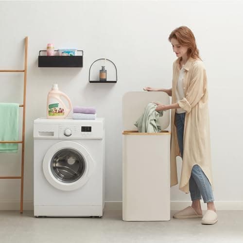 Amazon.com: Lifewit 100L Laundry Basket with Lid, Clothes Hampers for Laundry with Bamboo Handles and 1 Removable Bag, Large Foldable Laundry Hamper for Bedroom, Bathroom, Dorm, Laundry Room, White : Home & Kitchen - Image 4