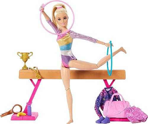 ​Barbie Gymnastics Doll & Accessories Playset | Blonde Fashion Doll, C-Clip for Flipping Action, Balance Beam, Warm-Up Suit & More