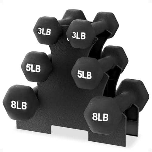 BalanceFrom Neoprene Coated Iron Dumbbell Hex Weights Set with Stand – Color-Coded or Black Options with Non-Slip Grip for Strength Training, Resistance Workouts, and Home Gym Fitness - Image 2