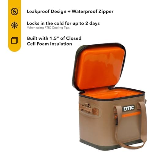 RTIC Ultra-Tough Soft Cooler 12 Can, Insulated Bag Portable Ice Chest for Lunch, Beach, Drink, Beverage, Travel, Camping, Picnic, Car, Trips, Floating Cooler Leak-Proof with Zipper, Tan - Image 3