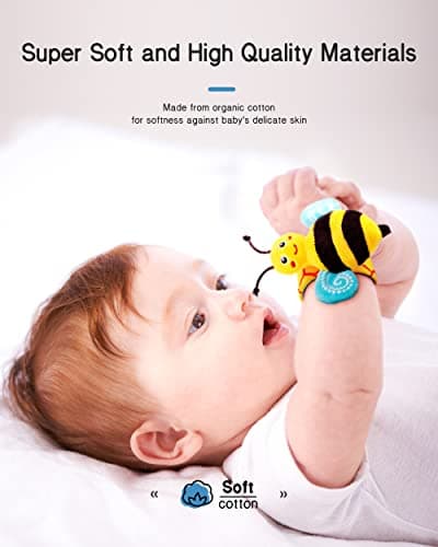 Infinno Baby Wrist Rattle Socks and Foot Finder Set, Perfect Baby Toys for 0-12 Months Newborn Boys and Girls As Shower Gifts, Garden Bug Series - Image 2