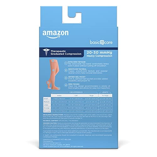 Amazon Basic Care Medical Compression Stockings, 20-30 mmHg Support, Women & Men Thigh Length Hose, Open Toe, Beige, Medium (Previously NuVein) - Image 2