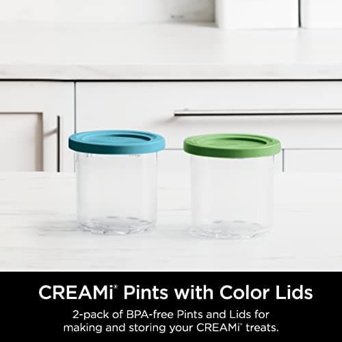 Ninja CREAMi Pints 2 Pack, Compatible with NC299AMZ & NC300s Series CREAMi Ice Cream Makers, Genuine Ninja Pint, BPA-Free & Dishwasher Safe, Color Lids, 1 Pint Each, Clear/Lime/Aqua, XSKPLID2CD - Image 4
