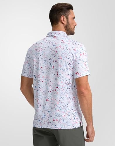 Obla Mens Golf Polo Shirts Short Sleeve Dry Fit Performance Moisture Wicking Casual Print Collared Golf Shirts for Men(White Colored Dots_XL) - Image 3