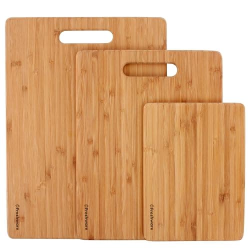 Bamboo Cutting Boards for Kitchen [Set of 3] Wood Cutting Board for Chopping Meat, Vegetables, Fruits, Cheese, Knife Friendly Serving Tray with Handles - Image 2