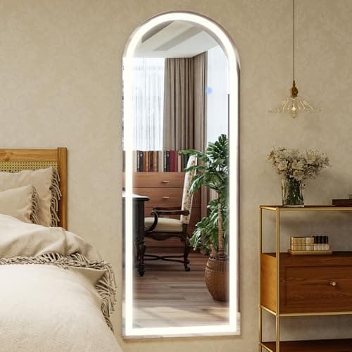 GLSLAND 20"x56" Arched LED Full Length Mirror with Lights – Wall Mounted or Standing Full Body Mirror for Bedroom/Cloakroom – Dimmable with 3 Color Lighting Modes - Image 9
