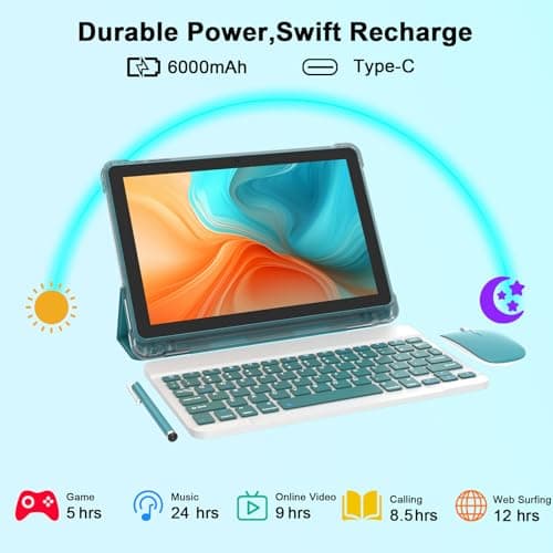 CUPEISI Android 15 Tablet 10 Inch, 20GB RAM+128GB ROM/ 2TB Expandable, 2.0GHz Quad-core Processor, 1280*800 IPS HD Screen, 5G WiFi 6 BT 5.0, 2 in 1 Tablets with Keyboard Case Mouse Stylus, Widevine L1 - Image 6