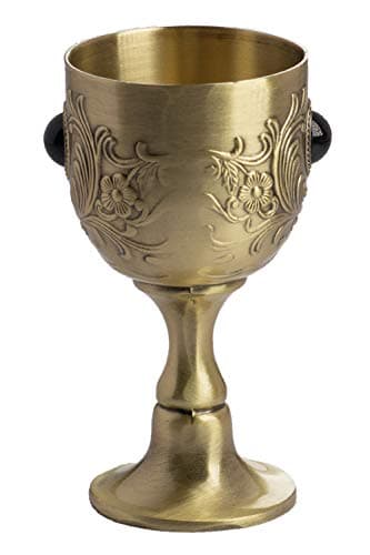 VIDAYA Chalice Goblet, Hand-Made Vintage Pure Copper Engraving Flower Pattern Metal Embossed Wine Copper Gemstone Cups Medieval Gothic Goblet 1.7oz 1-Pack - Image 2