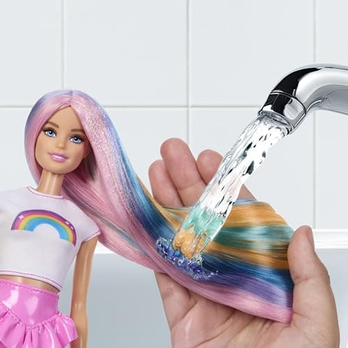 ​Barbie Rainbow Sparkle Hair Doll and Accessories | Fashion Doll Featuring Extra-Long Hair with 12 Stylish Accessories Including Glitter Tube and Hair Dryer - Image 2