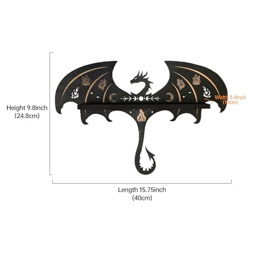 FNYDOX Gothic Evil Dragon Decor Crystal Display Shelf for Wall, Wooden Witchy Shelf Rock Display Case Knick Knack Organizer Trinket Holder, Wall Hanging Shelves for Essential Oil & Nail Polish - Image 3