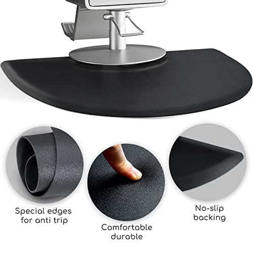 Salon Mat for for Hairstylist 3'x5' Barber Shop Anti-Fatigue Salon Standing Chair Mat - Black Semi Circle 1/2" Thick Comfort Salon Mat, Hair Cutting Hairdressing Equipment - Image 2
