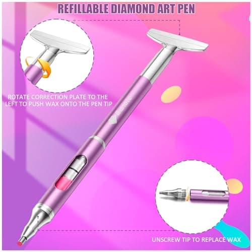 Benote Diamond Art Painting Pen Refillable Wax, Diamond Paint Accessories Refillable Wax Pen Self-Stick Drill Pens with Metal Correction Plate for Art DIY Craft - B18 - Image 4