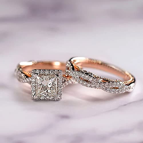 Engagement rings for couples set,3 pc His and Her Wedding Ring Set, Hypoallergenic Rose Gold Ring Set, Cubic Zirconia Bride Promise Rings Set,size 6-10 (8) - Image 7