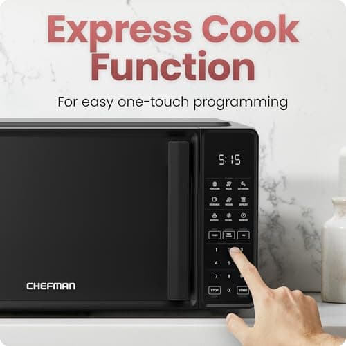 Chefman Countertop Microwave Oven 0.7 Cu. Ft., 700 Watts with 10 Power Levels, 6 Cooking Presets with One-Touch Express Cook, Eco Mode, Child Safety Lock, & Mute Button - Black - Image 5