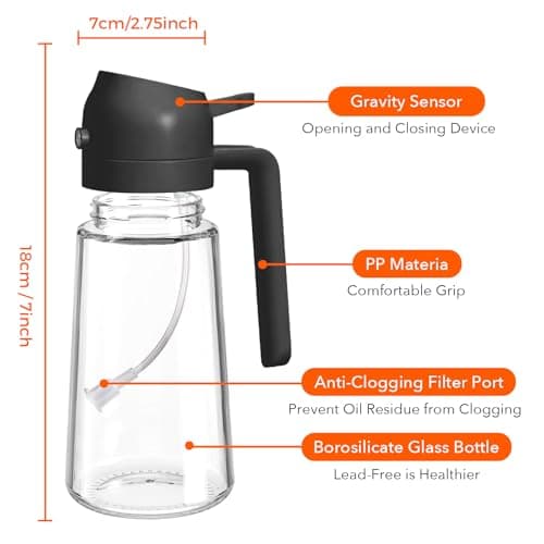 YRRAMATE 16oz/470ml Glass Olive Oil Sprayer for Cooking with Stickers, 2 in 1 Oil Dispenser for Kitchen Gadgets, Food Grade Premium Spray Bottle with Portion Control for Salad, Frying, BBQ (Black) - Image 8