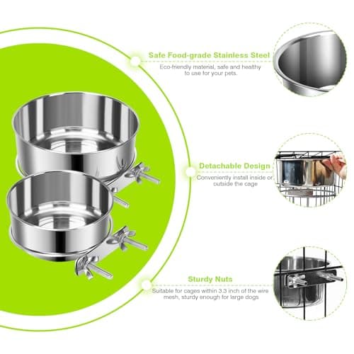 2 Pcs Small Pet Dog Food Water Bowl for Cage Stainless Steel Non-Spill Kennel Hanging Cats Pets Bowls with Clamp Holder Crate Feeder Dish for Small Dogs Pets (4.7x1.9'' & 3.9x1.7'') - Image 5