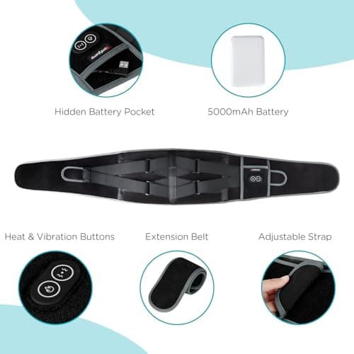 Comfytemp Cordless Heating Pad with Massager for Back Pain Relief, Portable Lower Back Massager Wearable, Birthday Gifts for Dad Mom Men Women Elderly, Rechargeable Period Cramps, 3 Heat Auto-Off, 58" - Image 7