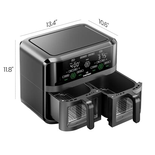 CHEFMAN 6 Quart Dual Basket Air Fryer Oven with Easy View Windows, Sync Finish, Hi-Fry, Auto Shutoff, 2 Independent 3Qt Nonstick Dishwasher Safe Frying Baskets, Digital Double Air Fryer - Black - Image 8