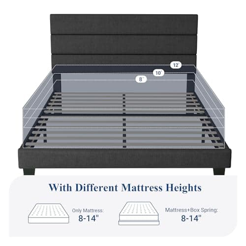 Allewie Queen Size Platform Bed Frame with Fabric Upholstered Headboard and Wooden Slats Support, Fully Upholstered Mattress Foundation/No Box Spring Needed/Easy Assembly, Dark Grey - Image 7