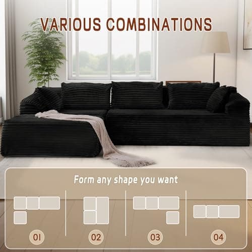 Korser 108" Sectional Couches for Living Room, Modular Sectional Sofa with L-Shape Chaise, Cloud Couch, Comfy Corduroy Fluffy Couch with Deep Seat and Side Pockets, No Assembly Required - Image 3