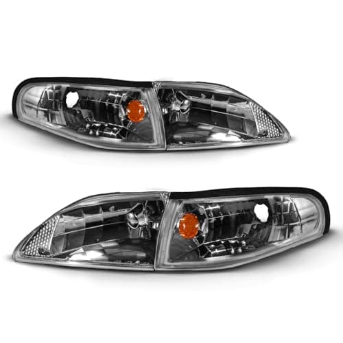 AmeriLite for 1994-1998 Ford Mustang Gun-Metal Replacement Headlights Corner Turn Signal Set - Passenger and Driver Side - Image 2
