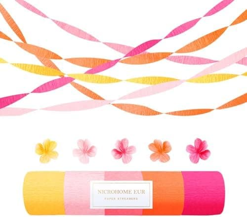 Amazon.com: NICROHOME EUR Retro Orange Pink Summer Party Crepe Paper Streamers 5 Rolls | Hanging Garland Streamers for Sunset Party, Birthday Wedding Baby Shower Fall Thanksgiving Backdrop Decor, 1.8 x 82 Ft/Roll : Home & Kitchen - Image 2