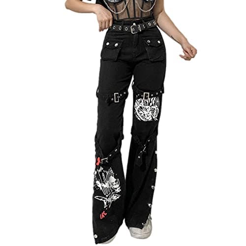 Women Y2k Cargo Pants Grunge Gothic Tripp Pants Punk Goth Vintage Baggy Denim Jeans Trousers Streetwear - Image 4