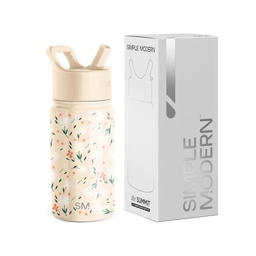 Simple Modern Kids Summit Water Bottle with Straw Lid | 14oz Stainless Steel Cup Insulated Tumbler for Toddlers, School | Chloe Floral