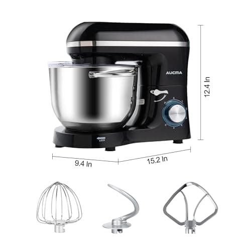 Aucma Stand Mixer,6.5-QT 660W 6-Speed Tilt-Head Food Mixer, Kitchen Electric Mixer with Dough Hook, Wire Whip & Beater (6.5QT, Black) - Image 4