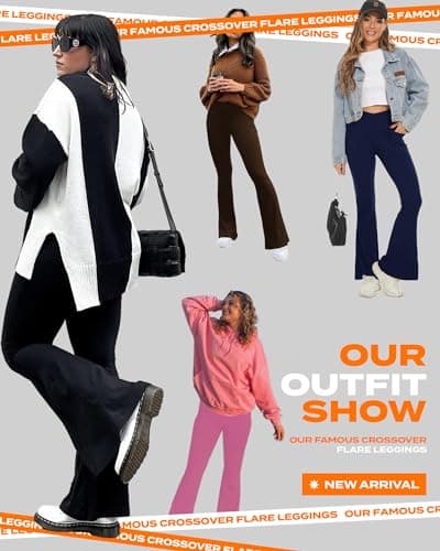 TNNZEET Black Flare Leggings for Women, Crossover Yoga Pants with Pockets Bootcut Flared Leggings Bell Bottom Pants - Image 3