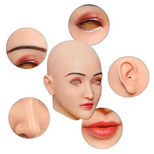LCUPPON Silicone Female Mask Realistic Face with Makeup for Crossdressing Cosplay Halloween Masks (Beige) - Image 3