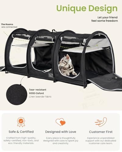 Portable Three Compartment Show House Cat Cage Condo - Easy to Fold & Carry Kennel - Comfy Puppy Home & Dog Travel Crate with Portable Carry Bag,2 Hammocks,3 Mats and Collapsible Litter Boxs - Image 4