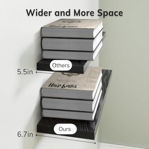BAYKA Floating Shelves for Wall, Wall Mounted Rustic Wood Shelves for Bathroom, Bedroom, Living Room, Kitchen, Hanging Shelf for Books/Storage/Room Decor with 22lbs Capacity (Black, Set of 3, 15.7in) - Image 6