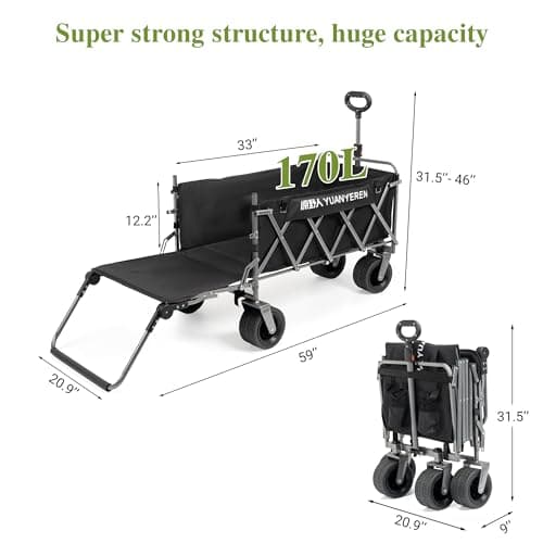 Large Capacity Collapsible Wagon with Opened Tailgate, 500lbs Pulled and Pushed Heavy Duty Folding Wagon Carts, 59" Extra Long Extender Wagons, All-Terrain Big Wheels for Shopping, Sports, Camping - Image 2