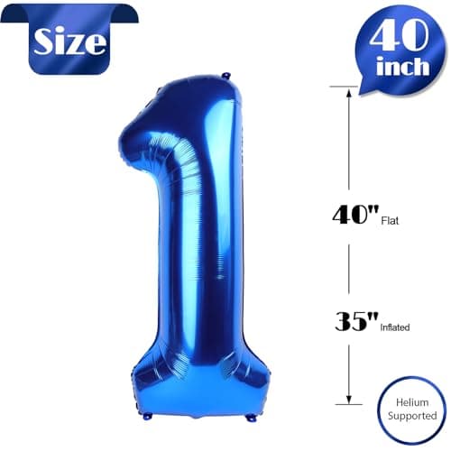 40 Inch Navy Blue 1 Balloon for First Birthday, Blue One 1st Number Balloon Birthday Decorations for Boy Man Toddler Baby, 10th 21st, Giant Number 1 Balloon - Image 5