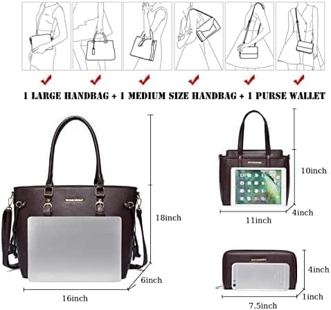 Montana West 3PCS Purses for Women Tote Bag and Wallet Set Shoulder Satchel Handbags *Coffee - Image 7