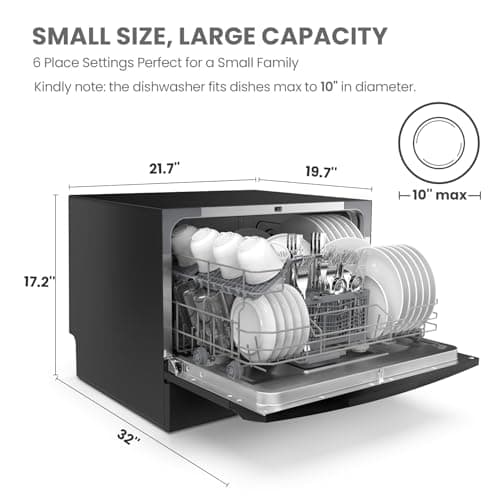 COMFEE’ Countertop Dishwasher, Energy Star Portable Dishwasher, 6 Place Settings & 8 Washing Programs, Speed, Baby-Care, ECO& Glass, Dish Washer for Dorm, RV& Apartment, Black - Image 2