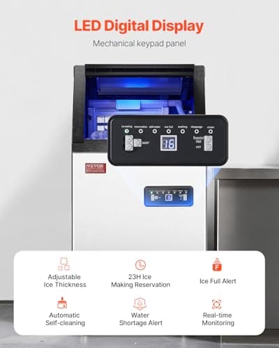 VEVOR Commercial Ice Maker, 100lbs/24H Ice Maker Machine with 28lbs Storage Capacity, 40 Ice Cubes in 15 Minutes, Freestanding Ice Maker for Bar Home Office Restaurant, LED Display, Self-Cleaning - Image 4