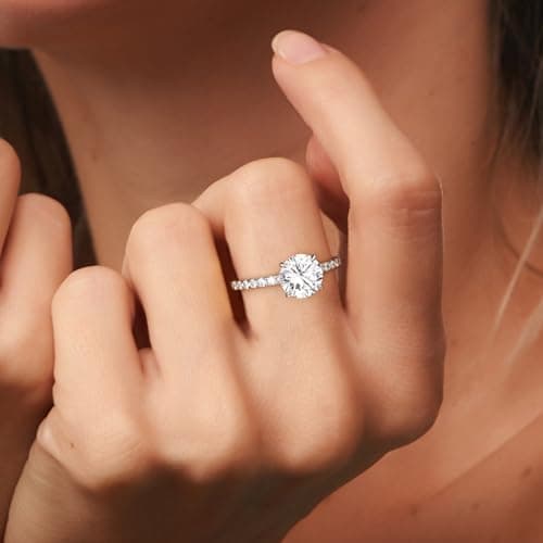 SMILEST 2ct Engagement Rings for Women, 14K White Gold Plated Solid 925 Sterling Silver Hidden Halo Engagement Ring for Women Promise Rings for Her Solitaire Sterling Silver Ring Size 7 - Image 4