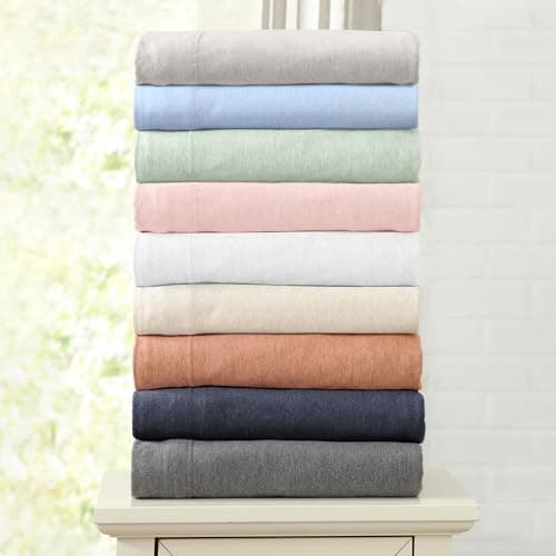 Cotton Jersey Knit Twin XL Sheet Set - Ultra-Soft, Stretchy, Heathered Melange Green Bed Sheets - Cozy, Soft T-Shirt Sheet & Pillowcase Set - Image 6